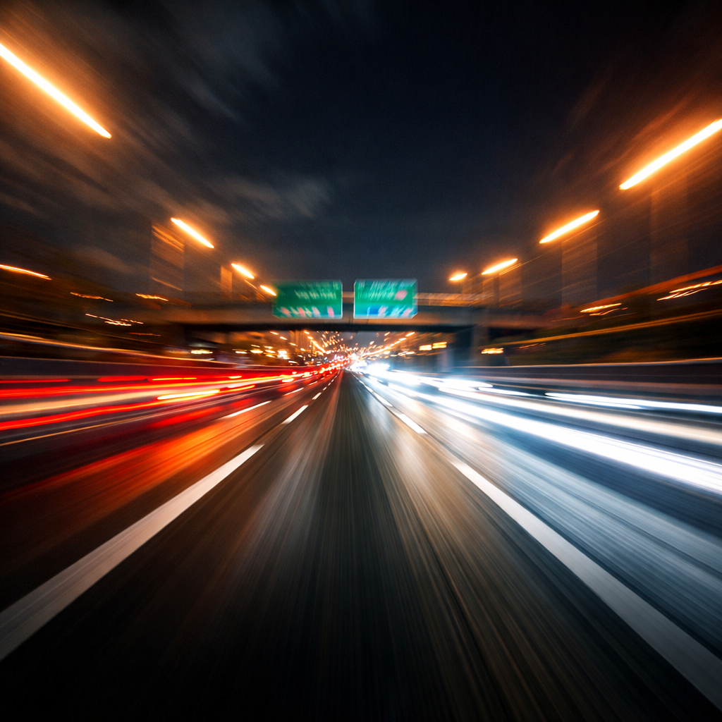 high speed highway at night